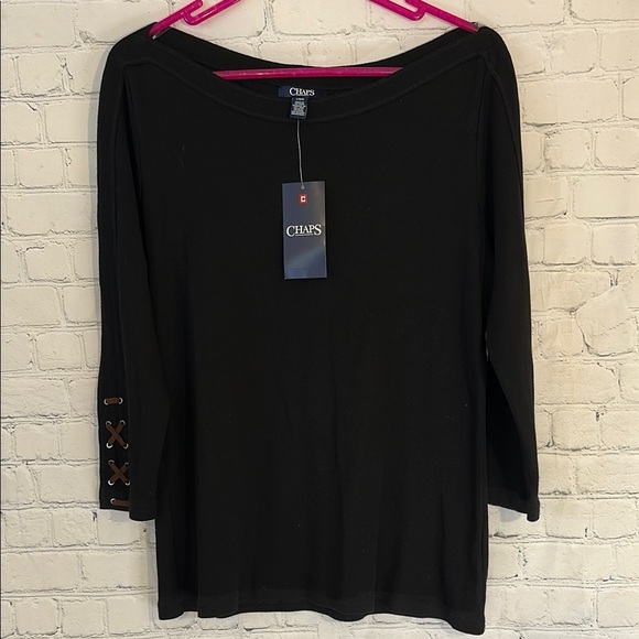 Chaps Tops - Chaps Black Women's Top with braided sleeves NWT